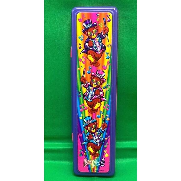 VTG Lisa Frank Rainbow Dancing Bear Music Hard Plastic Pencil Case Stationary - Picture 1 of 3